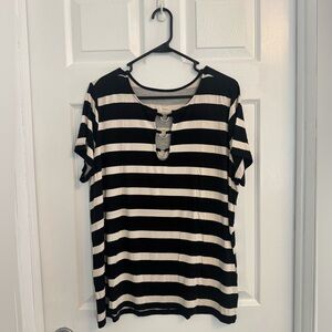 Torrid Super Soft Knit Striped Neck Detail T-Shirt